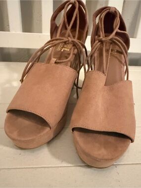 Beige Suede platform sandals